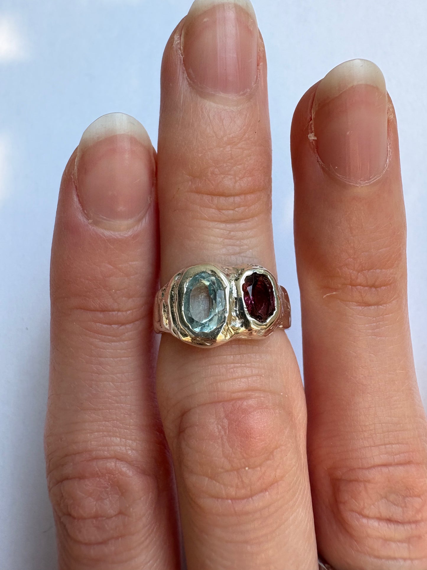 Blue Topaz and Tourmaline Ring