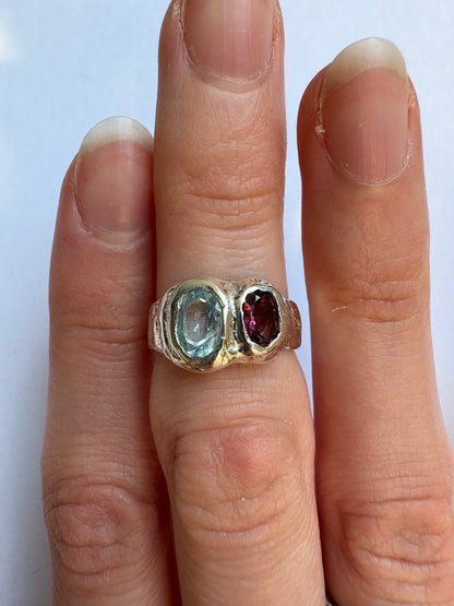 Blue Topaz and Tourmaline Ring