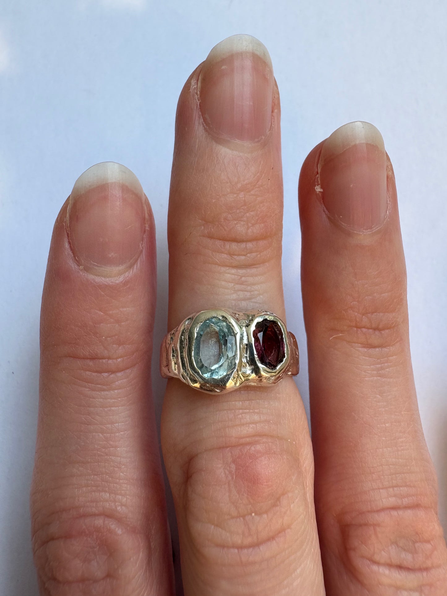 Blue Topaz and Tourmaline Ring