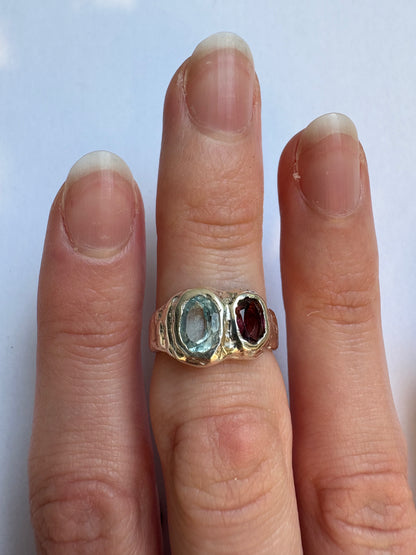 Blue Topaz and Tourmaline Ring