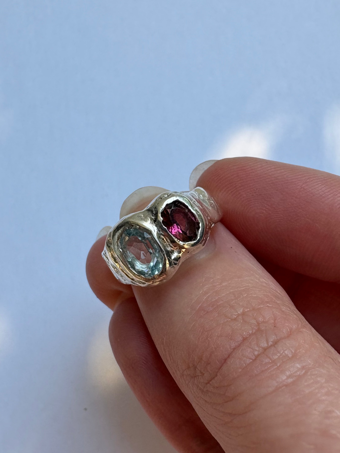 Blue Topaz and Tourmaline Ring