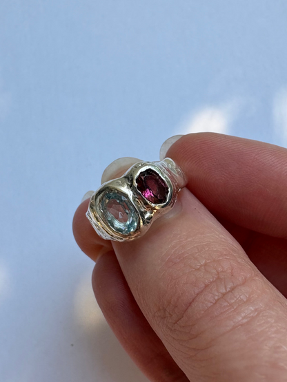 Blue Topaz and Tourmaline Ring