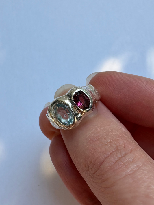 Blue Topaz and Tourmaline Ring
