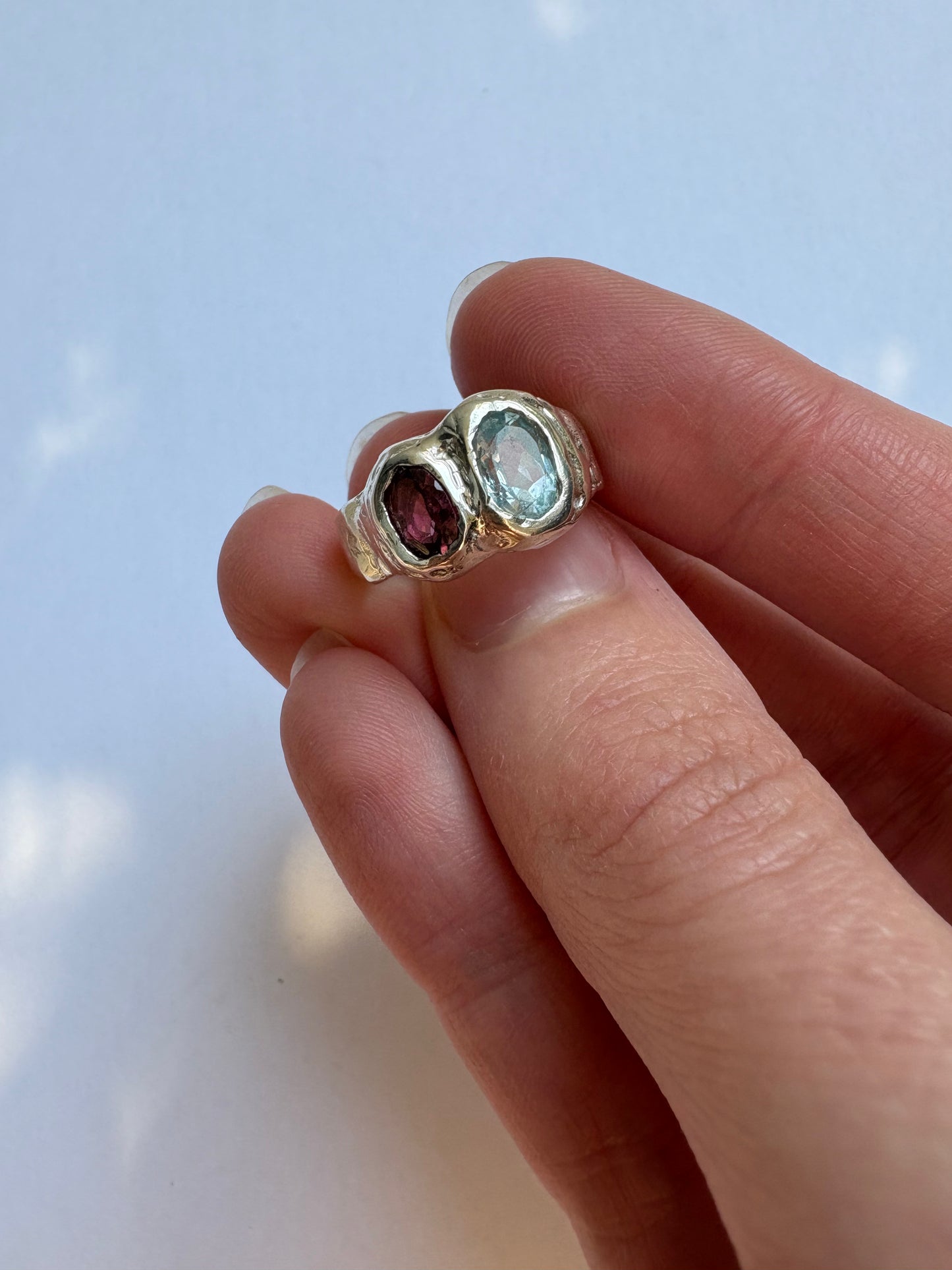 Blue Topaz and Tourmaline Ring