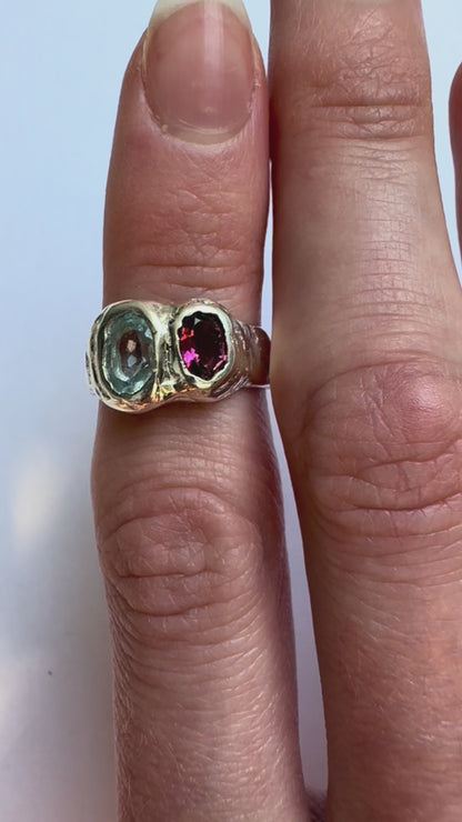 Blue Topaz and Tourmaline Ring